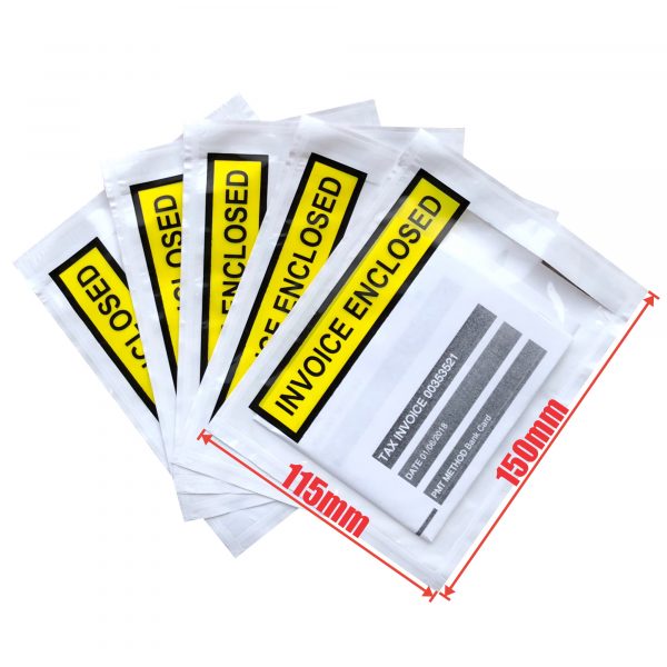 1000pcs 115mm x 150mm Invoice Enclosed Sticker Pouch Doculopes PrintedWhite