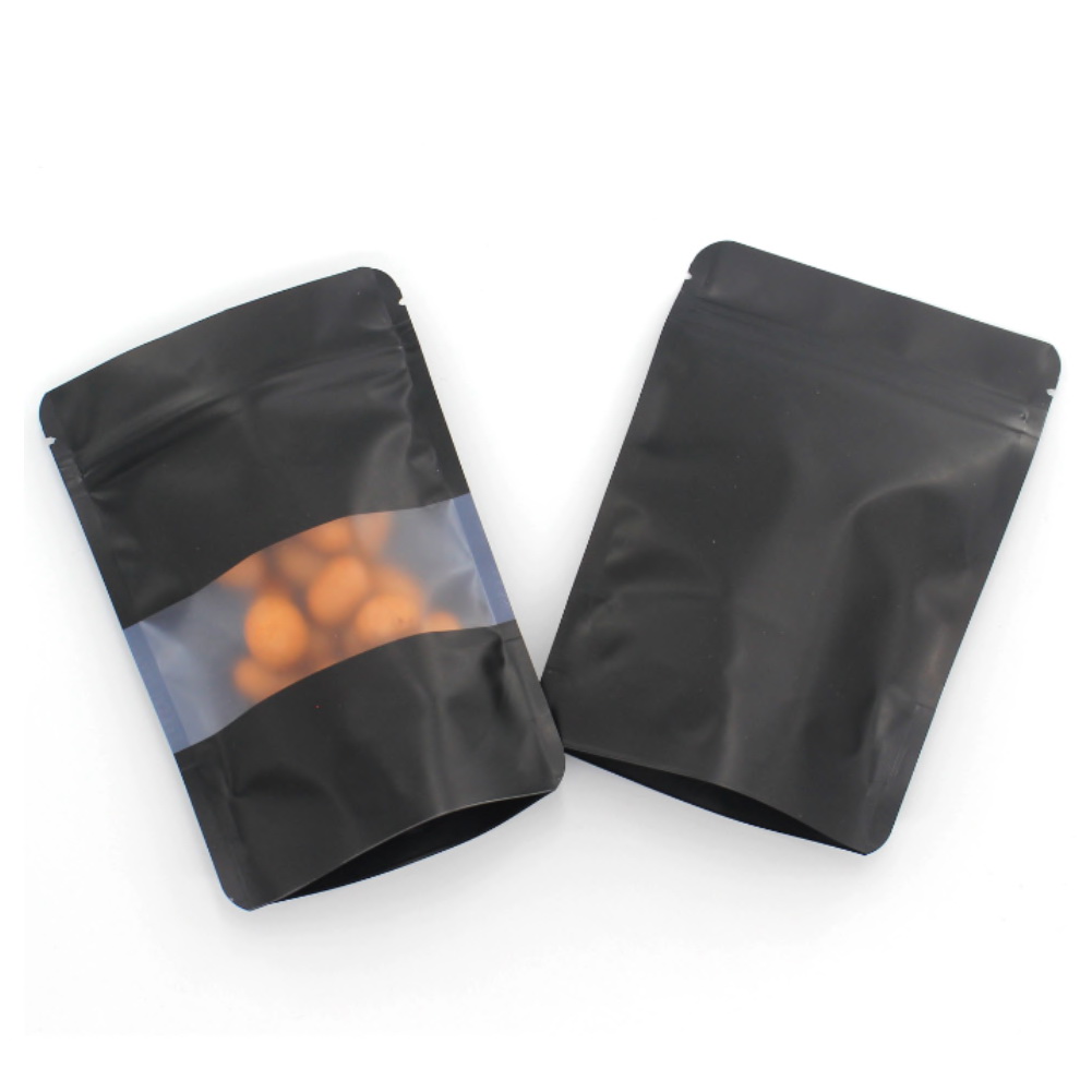 100pcs Black Stand Up Pouches with Window 150G130x210mm