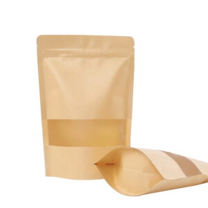 100pcs Kraft Paper Stand Up Pouches with Window 28G 90x140mm