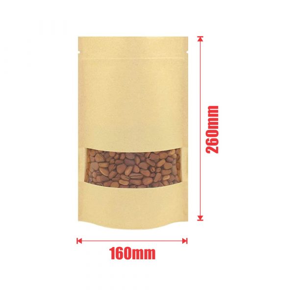 100pcs Kraft Paper Stand Up Pouches with Window 300G160x260mm