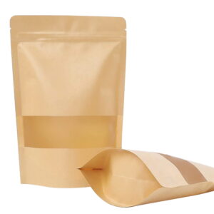 100pcs Kraft Paper Stand Up Pouches with Window 400G 180x260mm