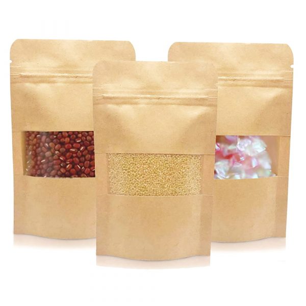 100pcs Kraft Paper Stand Up Pouches with Window28G90x140mm