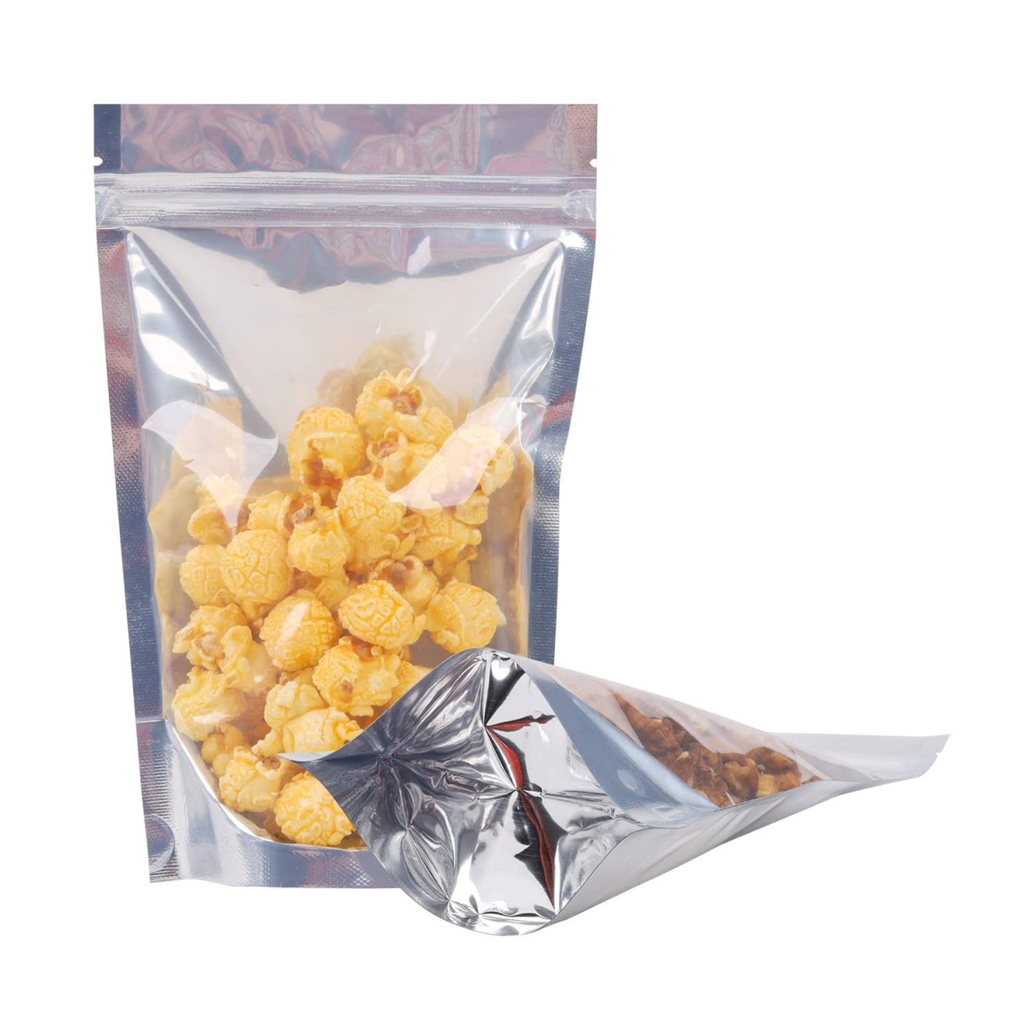 100pcs Stand Up Pouches 150G Clear Front with Foil Back