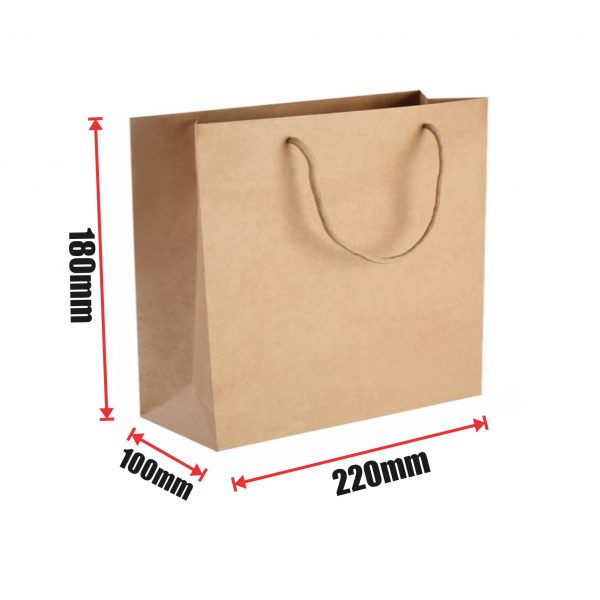 250pcs Kraft Paper Shopping Carry Bag 220×180 +100mm