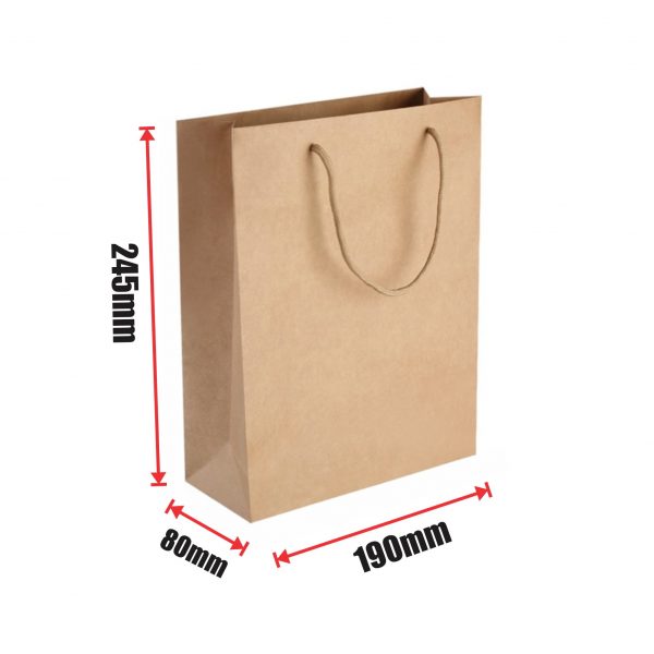 250pcs Kraft Paper Shopping Carry Bag190×245x80mm