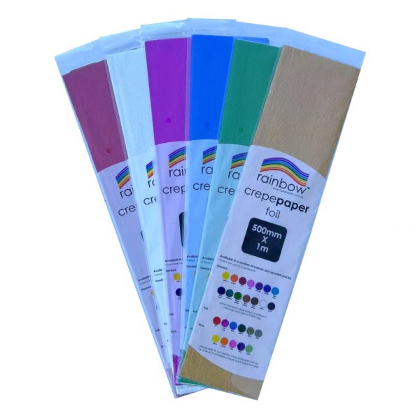 Rainbow Foil Crepe Paper 500mmx1m Assorted Pack of6Sheets